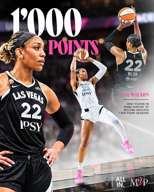 WNBA历史第一人!阿贾·威尔逊达成多次单赛季千分神迹